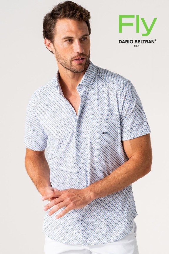 Camisa hombre manga corta estampado vespas multicolor