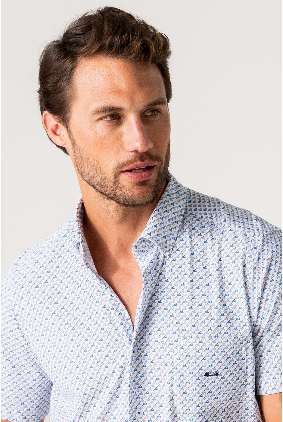Camisa manga corta hombre estampada vespas multicolor no plancha | mister dandy