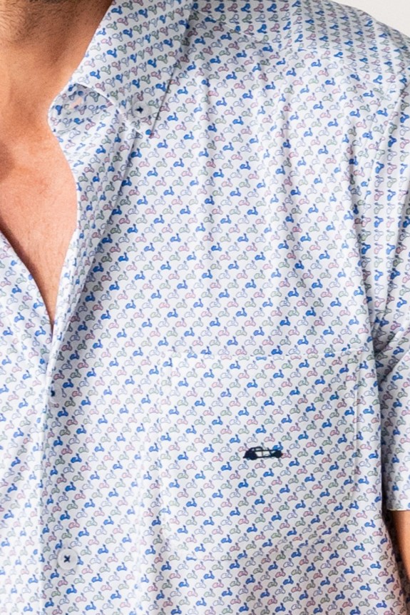 Camisa manga corta hombre estampada vespas multicolor no plancha | mister dandy