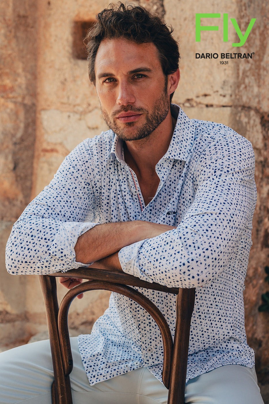 Camisa hombre regular fit estampado azul