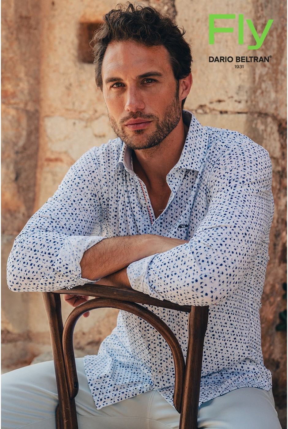 Camisa hombre regular fit estampado azul