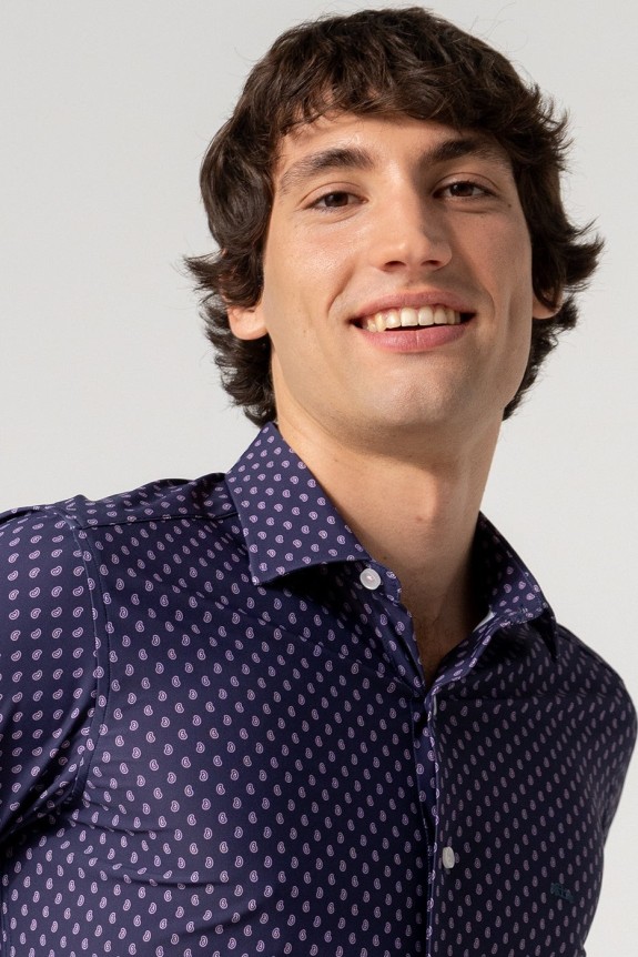Camisa estampada hombre cachemir marino no plancha | mister dandy