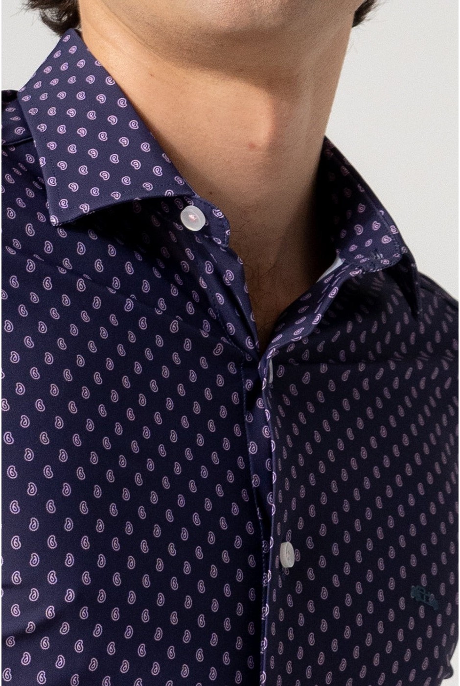 Camisa estampada hombre cachemir marino no plancha | mister dandy