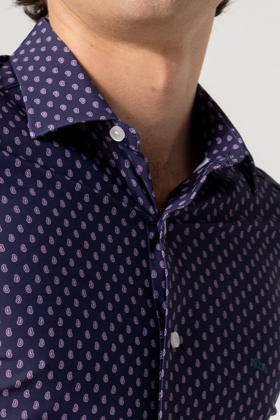 Camisa estampada hombre cachemir marino no plancha | mister dandy