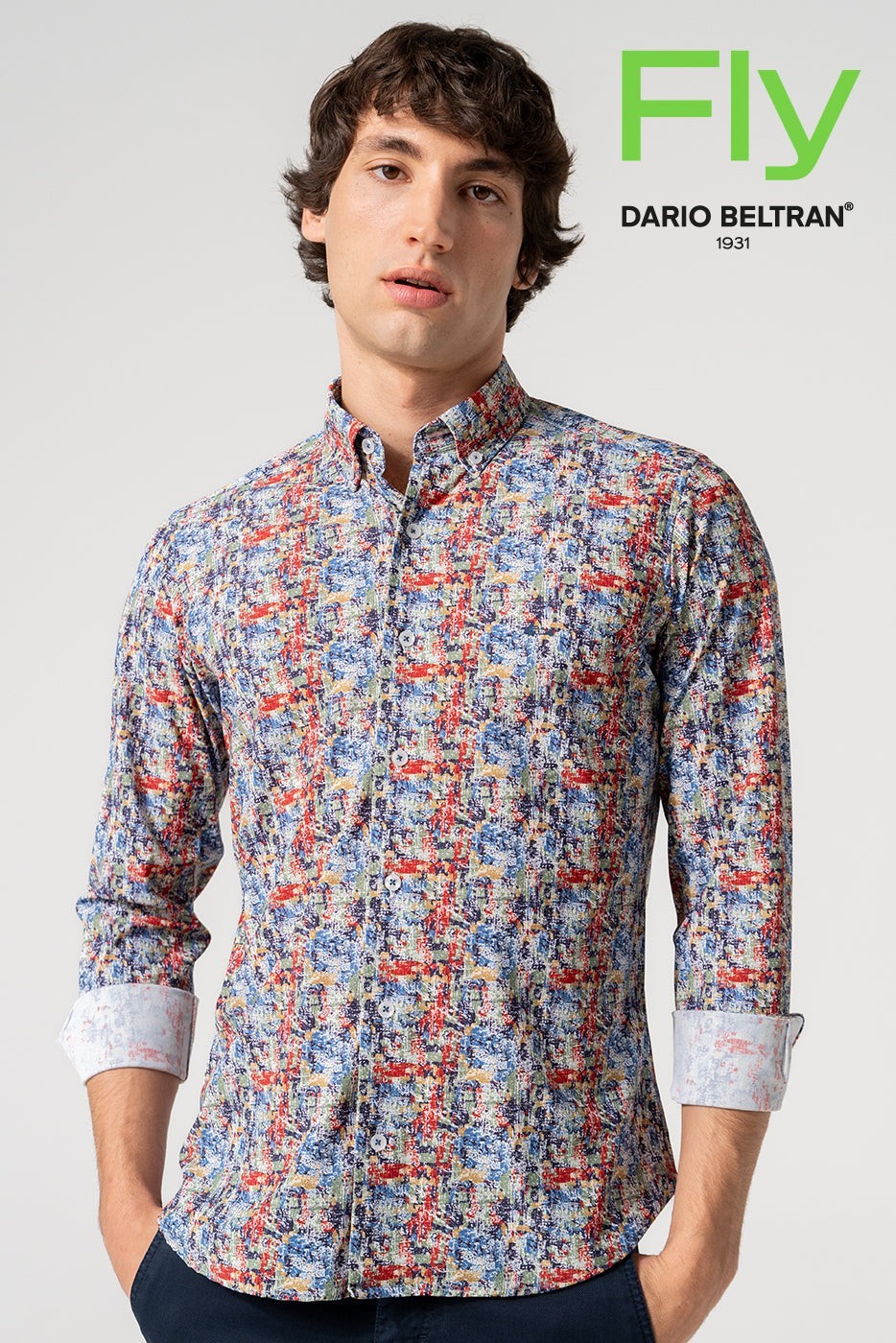 Camisa hombre estampado multicolor abstracto