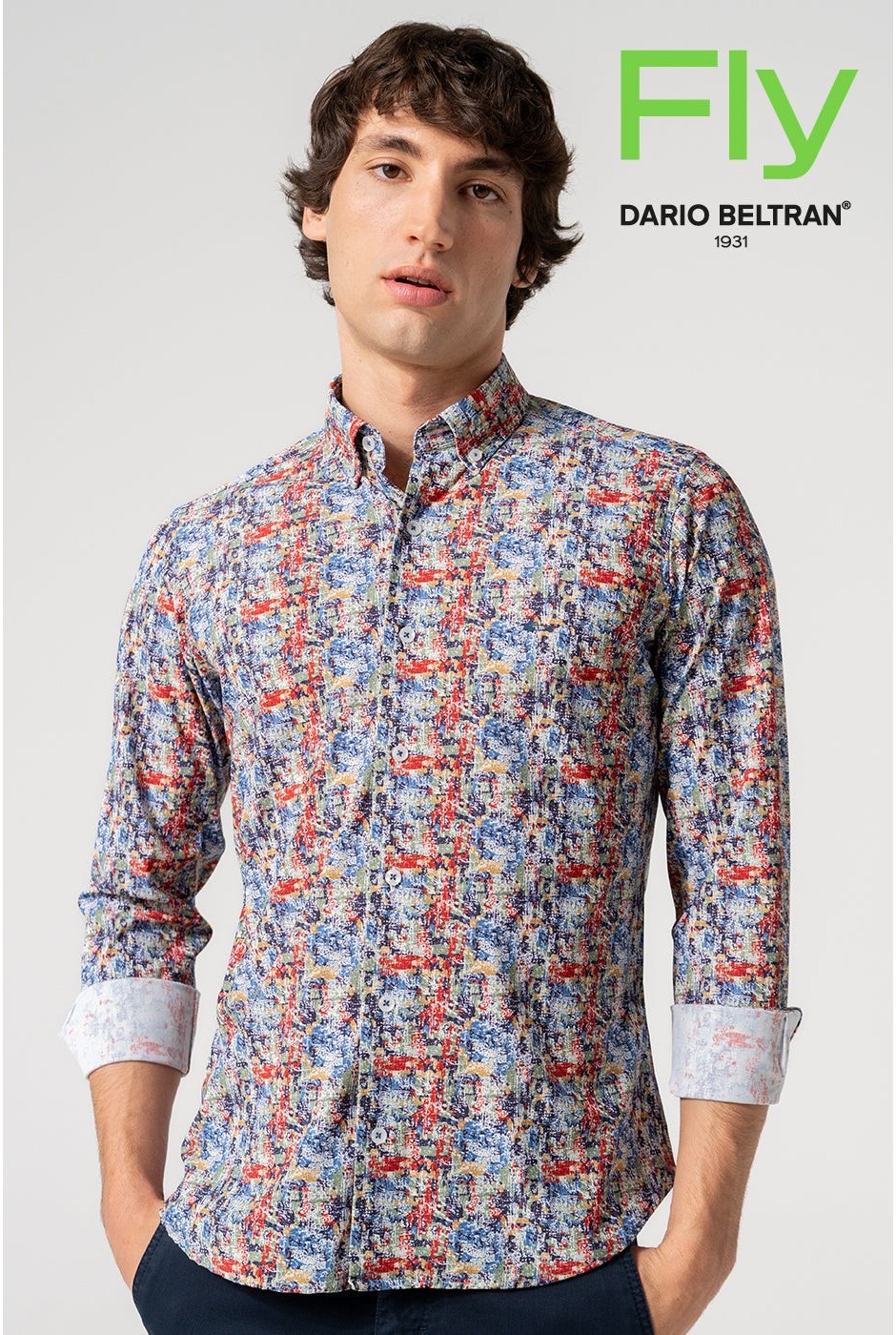 Camisa hombre estampado multicolor abstracto