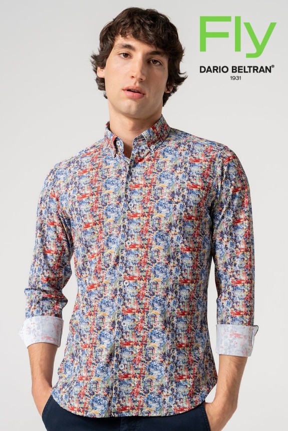 Camisa hombre estampado multicolor abstracto
