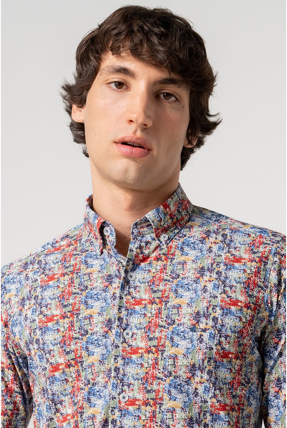 Camisa estampada hombre multicolor abstracto no plancha | mister dandy