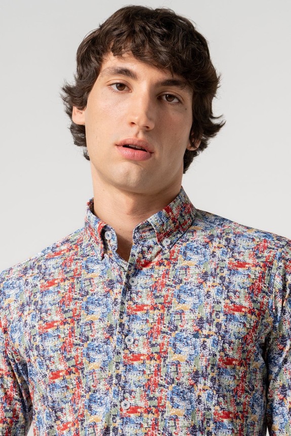 Camisa estampada hombre multicolor abstracto no plancha | mister dandy