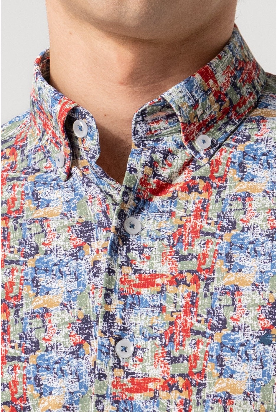 Camisa estampada hombre multicolor abstracto no plancha | mister dandy
