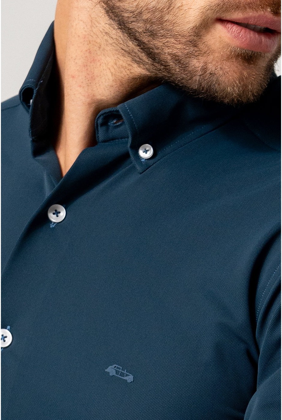Camisa hombre falso liso azul marino no plancha bielástica | mister dandy