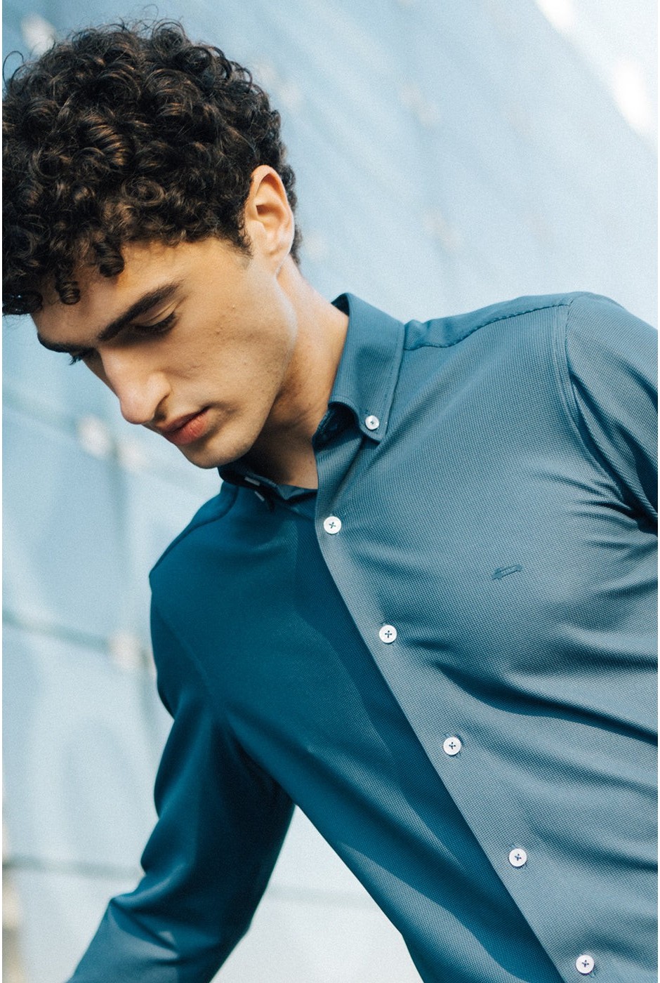 Camisa hombre bielástica en azul no plancha | mister dandy | comprar online
