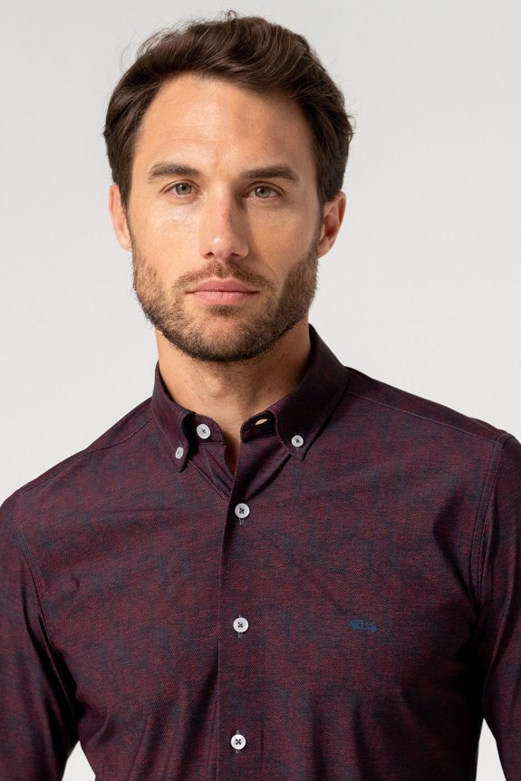 Camisa estampada granate hombre Regular FIT no plancha | mister dandy