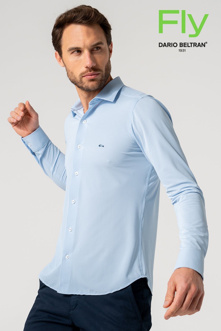 Camisa hombre regular fit lisa celeste