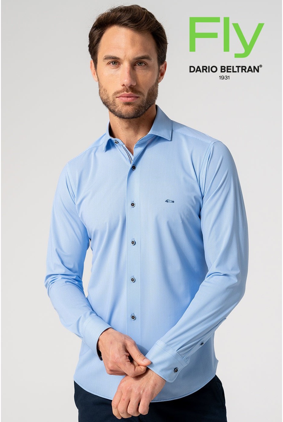Camisa bielástica microestampado rombos celeste
