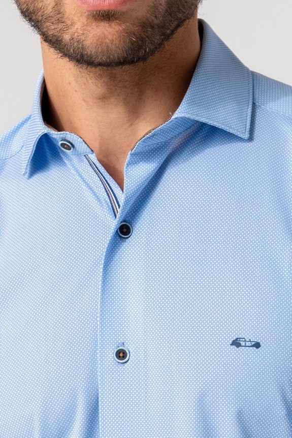 Camisa microestampado rombos celeste no plancha bielástica| mister dandy