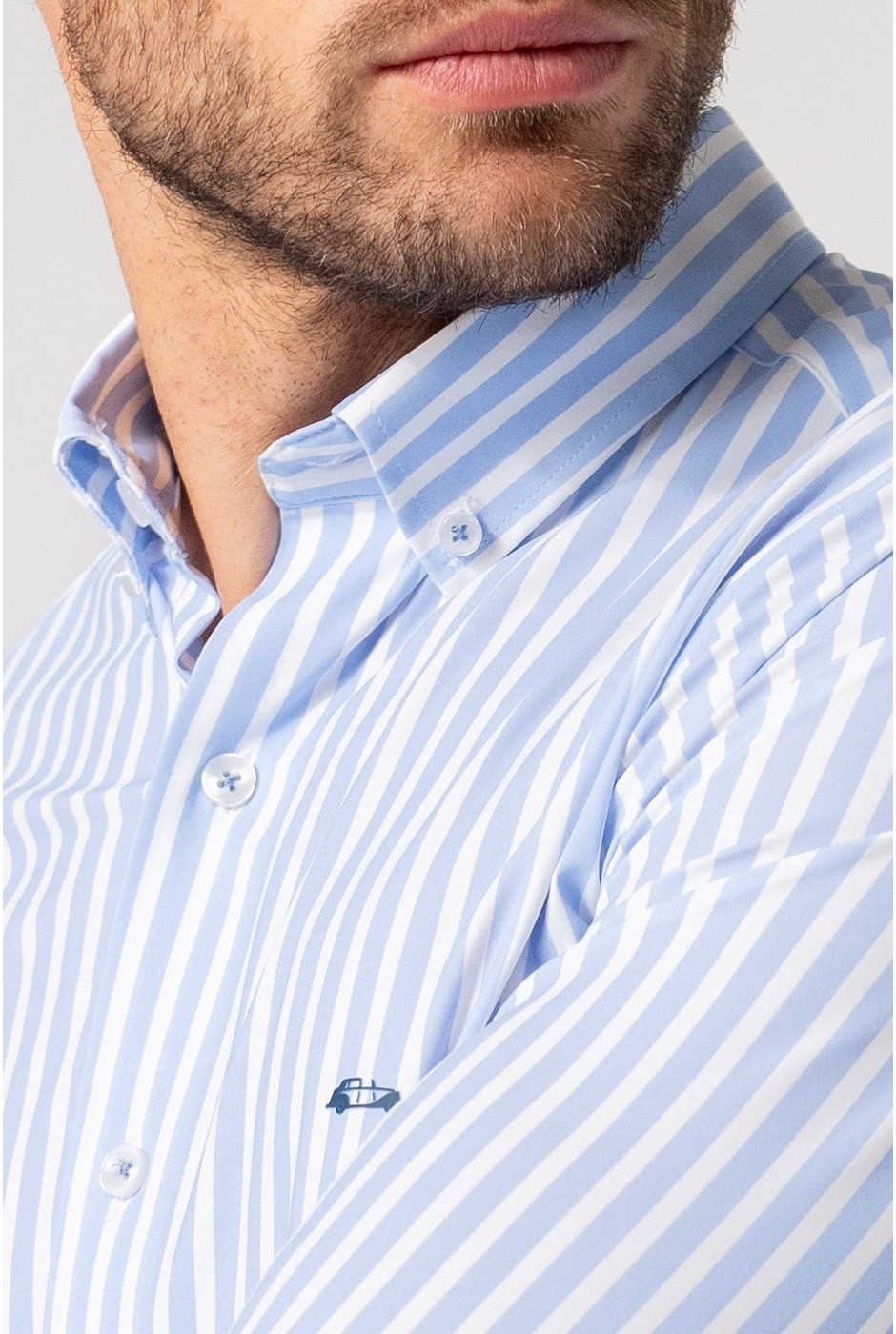 Camisa de rayas celeste no plancha bielástica| mister dandy | comprar online