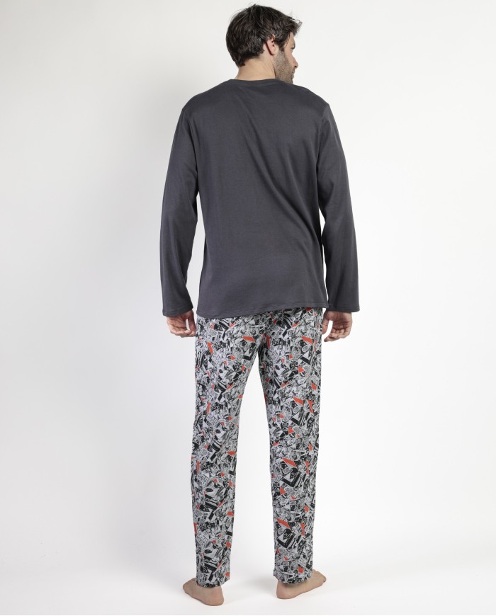 Pijama Manga Larga Comic B&W para Hombre | Lovehomewear
